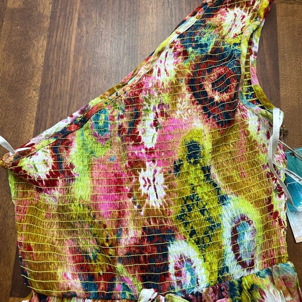 True Destinations Tie-dye One Shoulder Smocked Bodice Dress Size X-small NWT - Picture 5 of 9